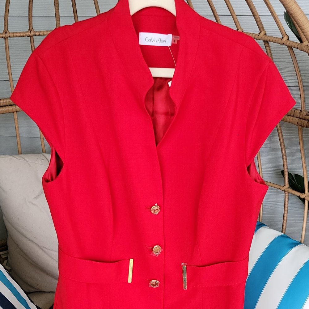 Calvin Klein Ferrari Red Tapered Waist Belted Exec Dress